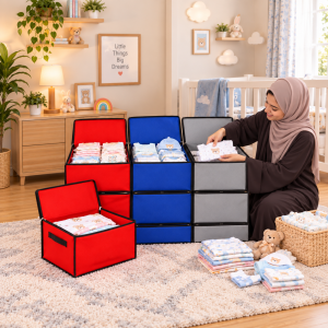 Foldable Baby Clothes Storage Organizer Box with Zipper Lid