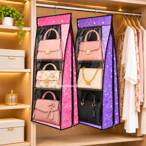 🌸Printed 6 Pocket Hanging 👜 Bag Organizer With Breathable Micro Panel