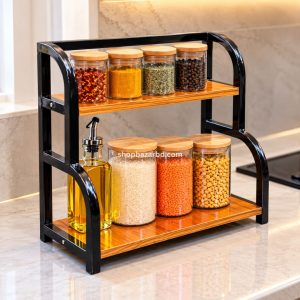 2 Layer Kitchen Organizer Metal Framed Storage Rack