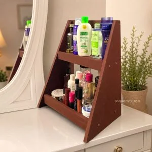 Wooden Cosmetic Organizer Rack — 2-tier storage for skincare, makeup & beauty essentials